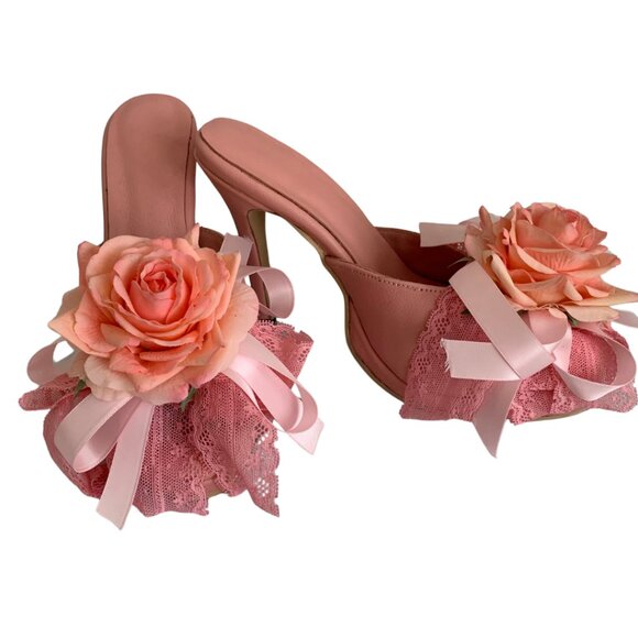 heaven Shoes - Pink Floral Lace High Heel Sandals – Romantic & Feminine